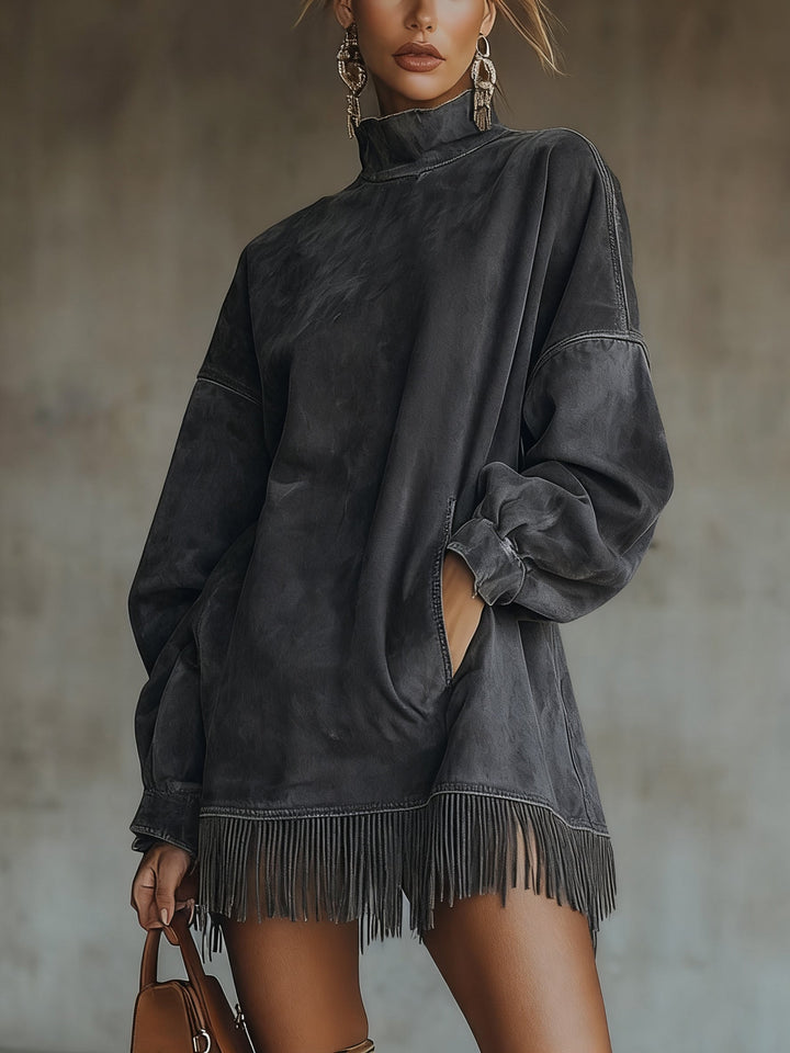 Robe oversize effet daim avec franges