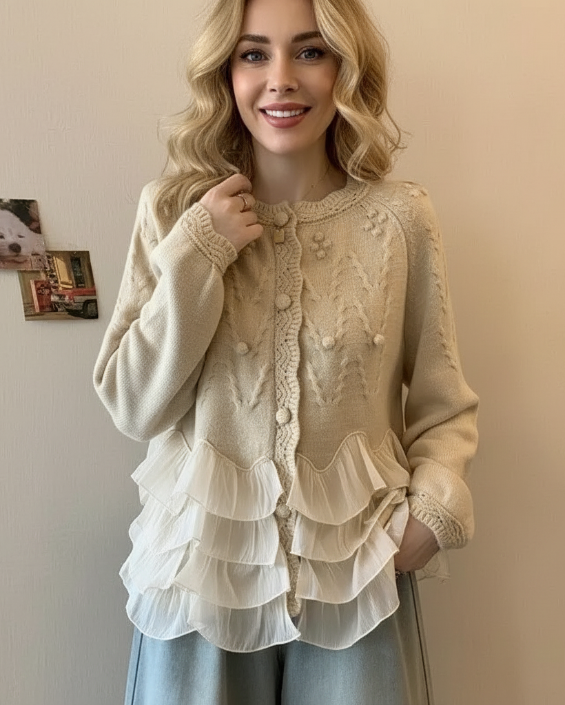 Cardigan élégant en maille avec volants