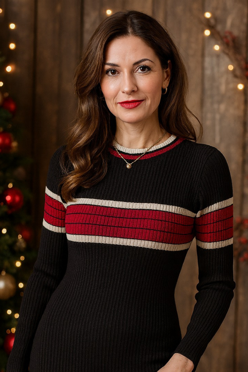 Robe Maille Élégante à Rayures Subtiles