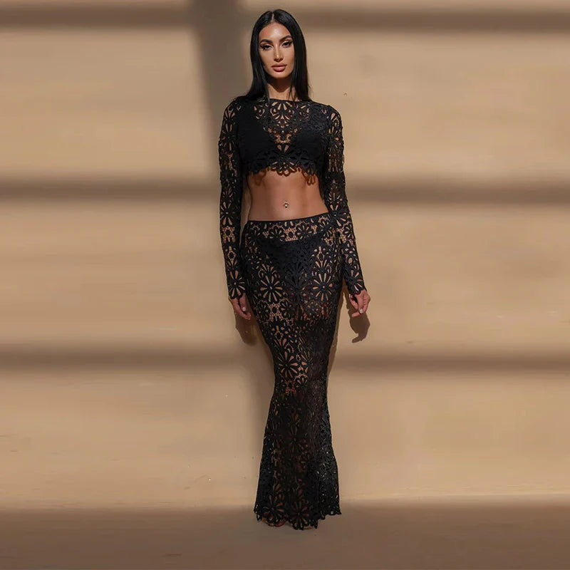 Dahlia™ | Ensemble en crochet fleuri avec jupe longue