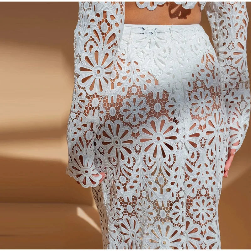 Dahlia™ | Ensemble en crochet fleuri avec jupe longue