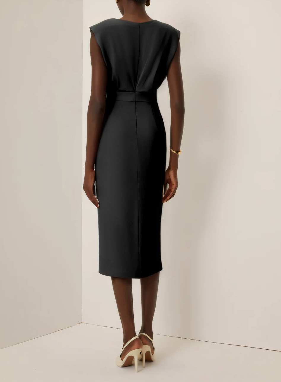 Sophie™ | Robe midi ajustée avec boutons dorés