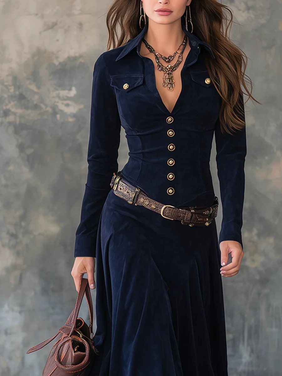 Robe Longue Effet Daim Luxe – Ceinture Incluse