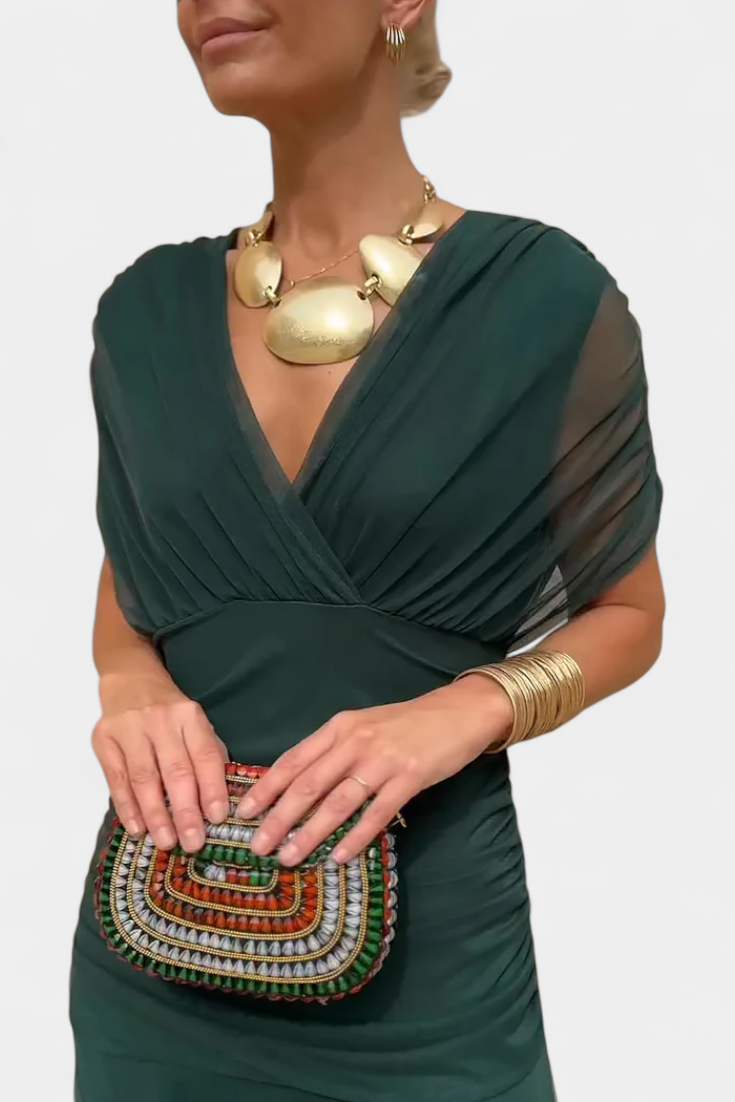 Robe Longue Alondra avec Imprimé Floral Féerique et Décolleté en V